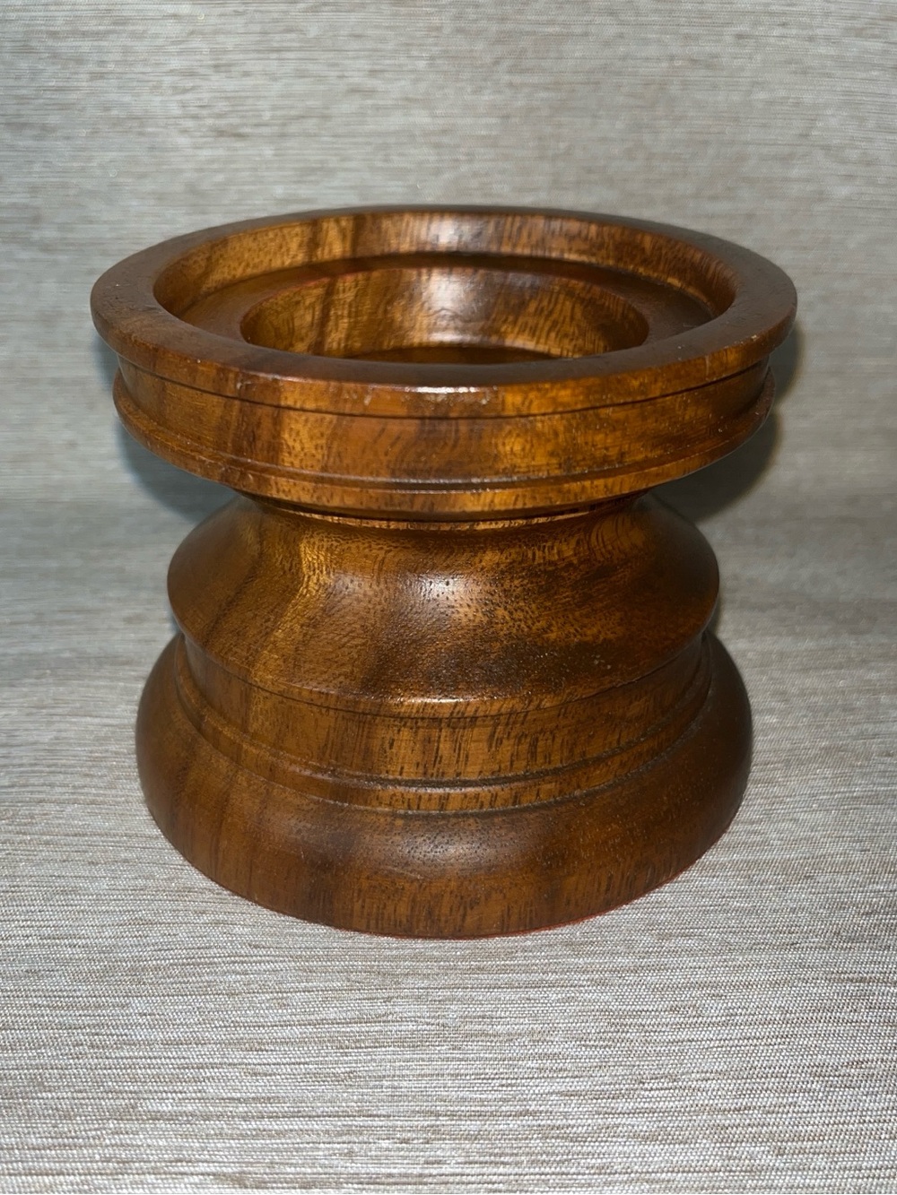 Wooden Pillar Candle Holder Rich Brown Country French Farmhouse Felted 3.75 in